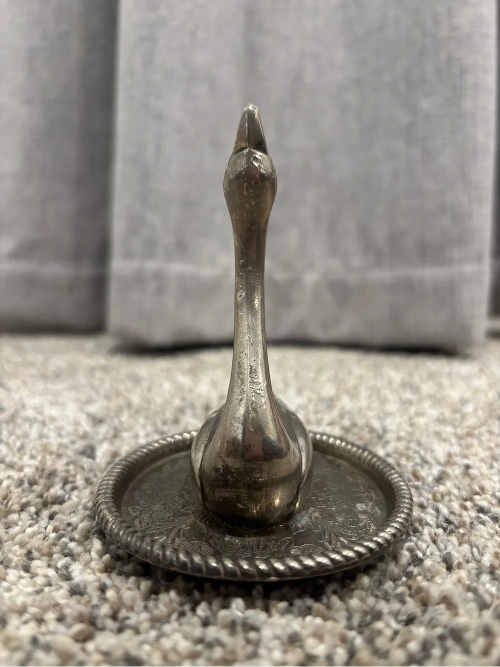 Vintage 1970s Silver-Plated Swan Ring Holder Jewelry Dish Vanity Decor
